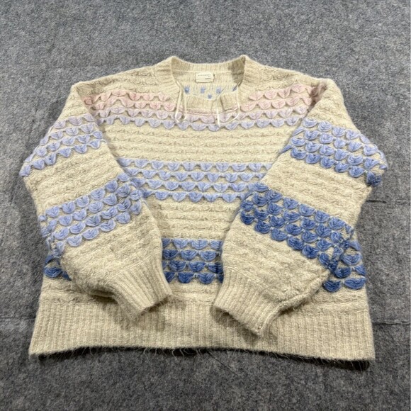 Dreamers by Debut Sweater Ivory Women's Tulips Crew Neck Warm Soft Pullover S/M - Picture 1 of 10